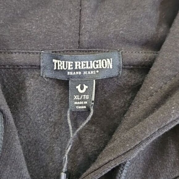 True Religion Full Zip Hoodie Men's XL NWT Black Long Sleeve Gold Sleeve - Picture 5 of 15